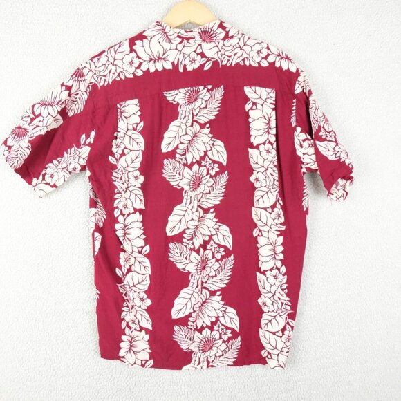 Hiko Hattie Shirt Mens Medium Red White Hawaiian Camp Floral Striped Tropical - Picture 4 of 9